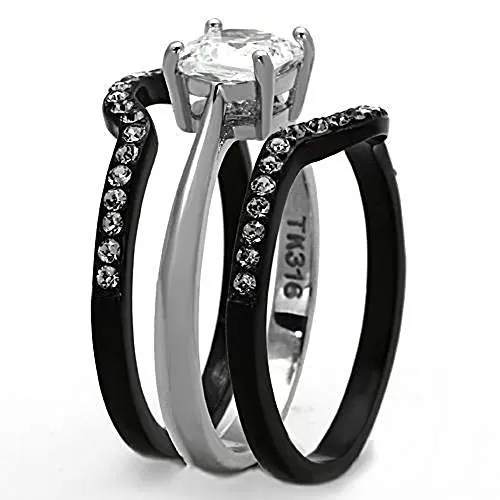 WildKlass Stainless Steel Western Ring Two-Tone IP Black Women AAA Grade CZ Clear