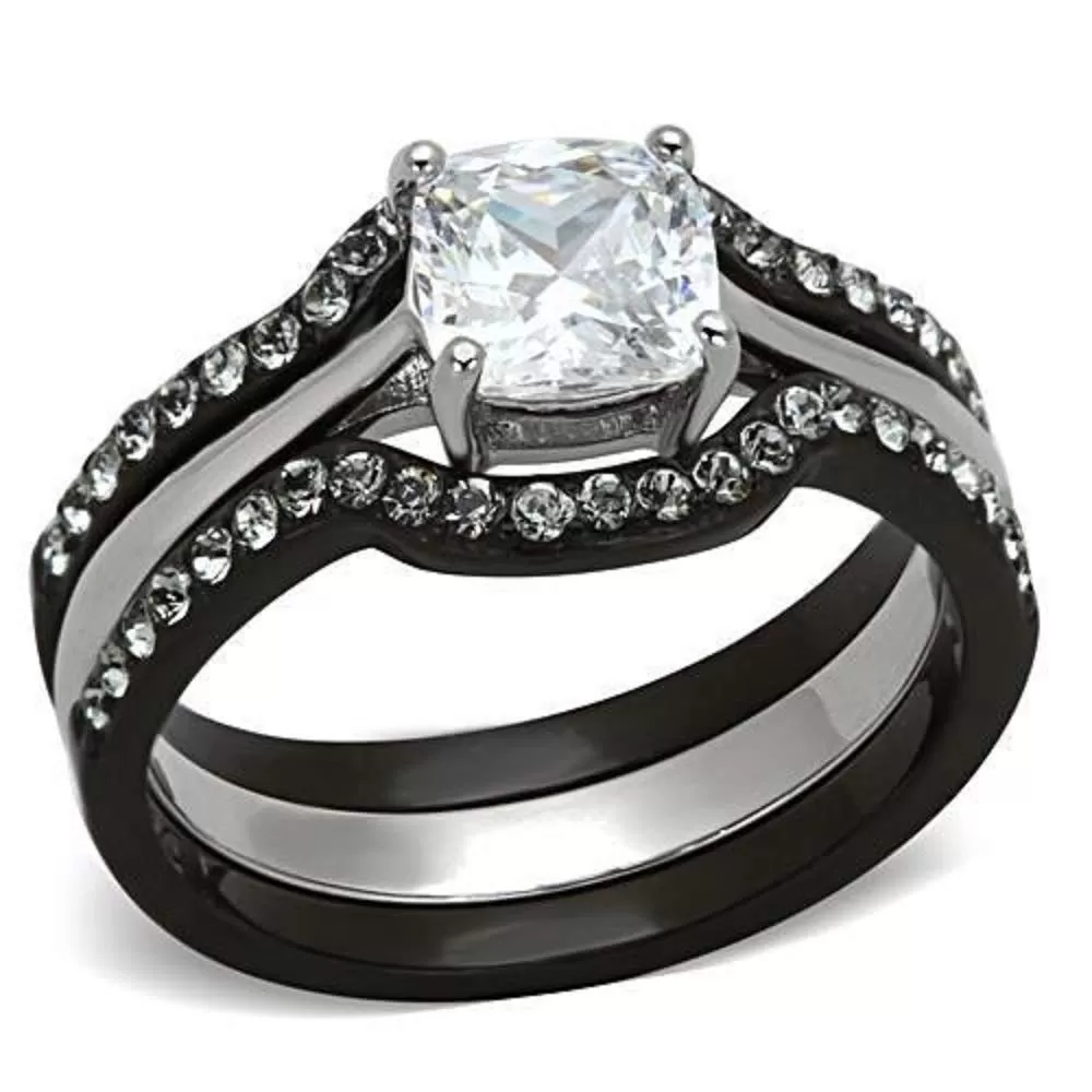 WildKlass Stainless Steel Western Ring Two-Tone IP Black Women AAA Grade CZ Clear