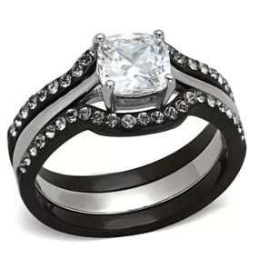 WildKlass Stainless Steel Western Ring Two-Tone IP Black Women AAA Grade CZ Clear