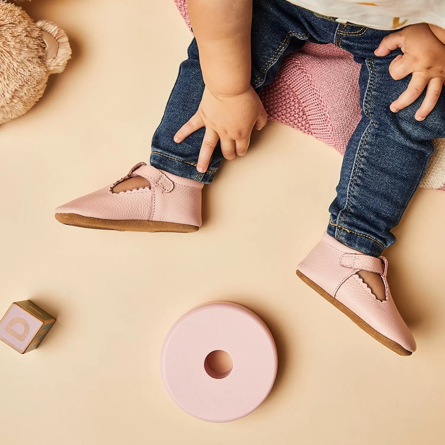 Wisp Pink Leather Baby T Bar Shoe